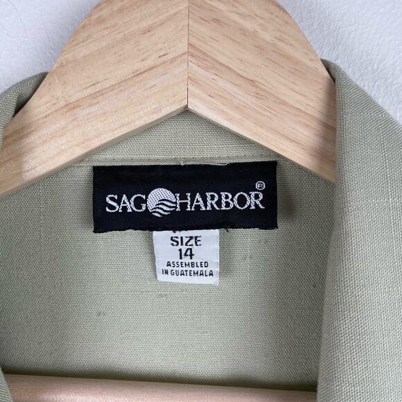 90s Sage Green Blazer Chore Jacket Longline Vintage Preppy Minimalist Size 14 - Picture 4 of 9